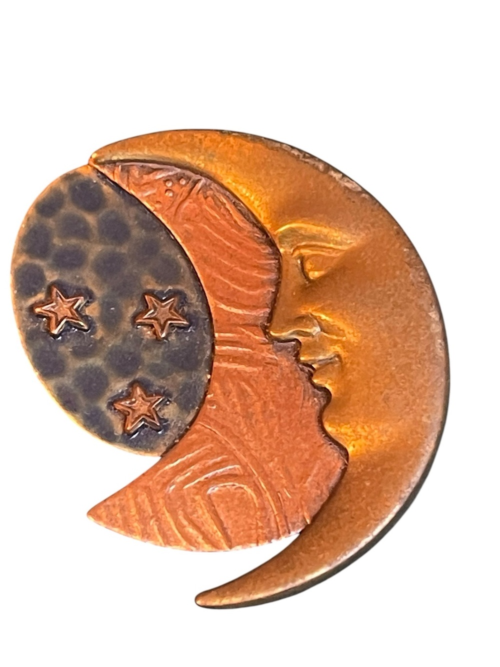 Vintage Artisan Celestial MOP Inlaid Cuff Bracelet & Copper Moon Brooch - Picture 8 of 12